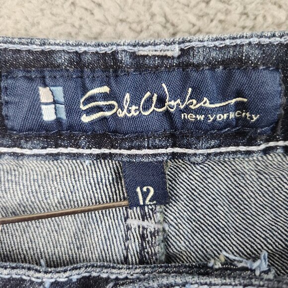 Women's Slim Fit Mid Rise Straight Tapered Leg Blue Jeans Size 12 Stretch Ankle - Picture 4 of 11